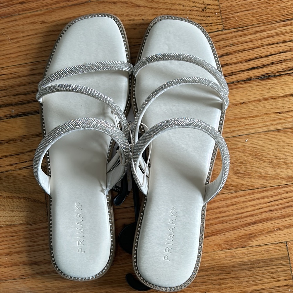 Brand new elegant silver stone sliding sandals